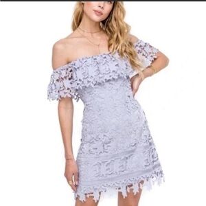 ASTR The Label Lace Off Shoulder Dress in Lilac, size small. NWT.